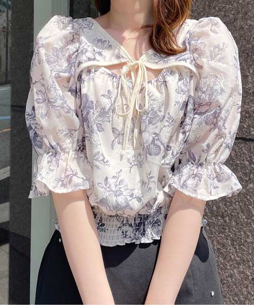 one way（ワンウェイ）の「デコルテリボンブラウス　花柄/レース（シャツ/ブラウス・レディース・ブルー系その他/ピンク系その他/ブラック系その他/ホワイト/ブルー/ブラック/ブラック系その他2/ホワイト系その他/ブルー系その他2・FREE）」の10枚目の写真