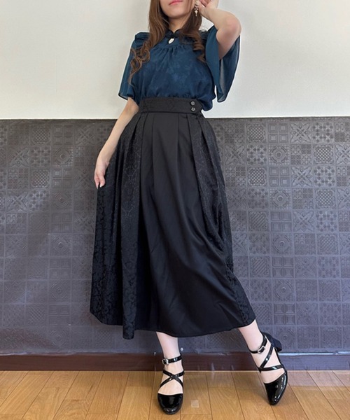 アクシーズファム　ジャカード切り替えスカート　ブラック axes femme（アクシーズファム）の「ジャカード切替スカート