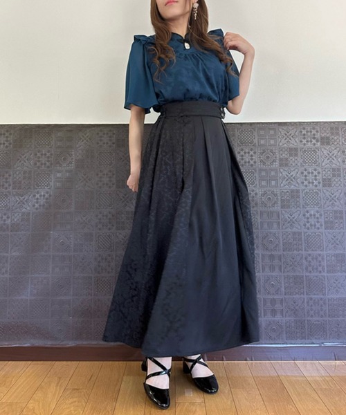 アクシーズファム　ジャカード切り替えスカート　ブラック axes femme（アクシーズファム）の「ジャカード切替スカート