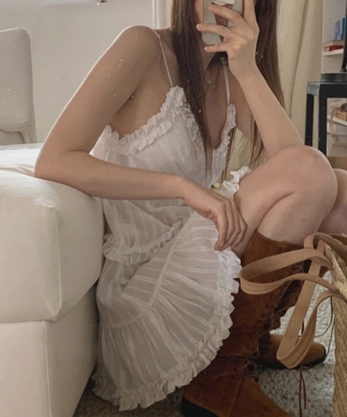 Vipoa（ヴィポア）の「フリルフェミニンワンピース（ワンピース・レディース・ブラック/ホワイト・FREE）」の12枚目の写真