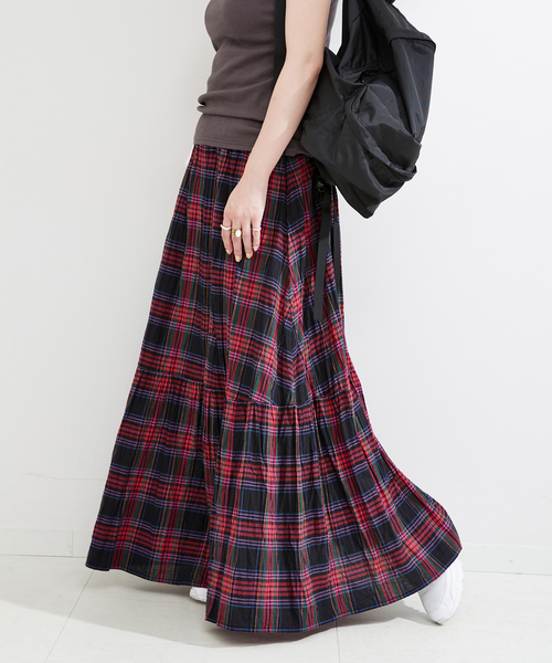 B.C STOCK(ベーセーストック)の「《追加》先染めチェッククリンクルスカート(スカート・レディース・ピンク/ブラック/バーガンディー・FREE)」の3枚目の写真