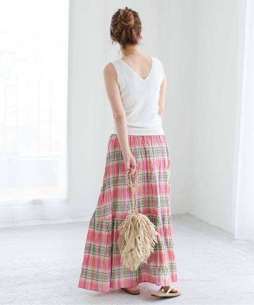 B.C STOCK(ベーセーストック)の「《追加》先染めチェッククリンクルスカート(スカート・レディース・ピンク/ブラック/バーガンディー・FREE)」の4枚目の写真