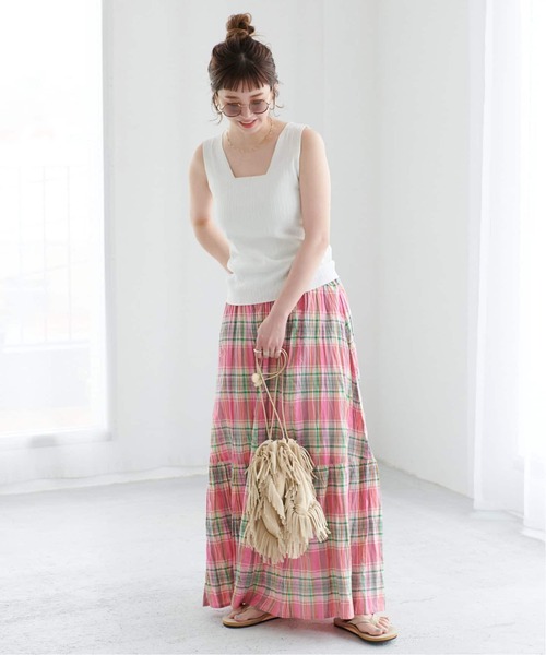 B.C STOCK(ベーセーストック)の「《追加》先染めチェッククリンクルスカート(スカート・レディース・ピンク/ブラック/バーガンディー・FREE)」の5枚目の写真