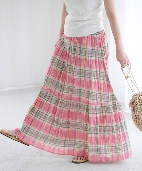 B.C STOCK(ベーセーストック)の「《追加》先染めチェッククリンクルスカート(スカート・レディース・ピンク/ブラック/バーガンディー・FREE)」の6枚目の写真