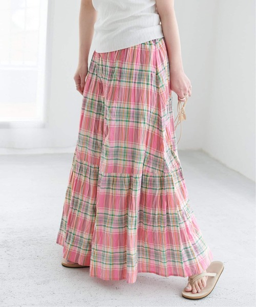 B.C STOCK(ベーセーストック)の「《追加》先染めチェッククリンクルスカート(スカート・レディース・ピンク/ブラック/バーガンディー・FREE)」の7枚目の写真