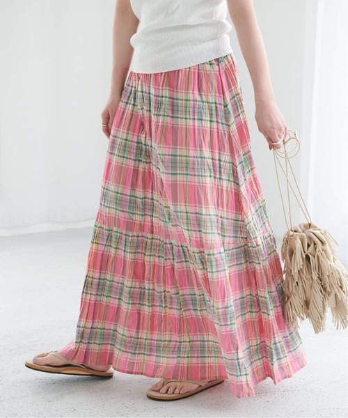 B.C STOCK(ベーセーストック)の「《追加》先染めチェッククリンクルスカート(スカート・レディース・ピンク/ブラック/バーガンディー・FREE)」の8枚目の写真