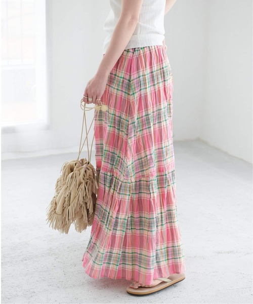 B.C STOCK(ベーセーストック)の「《追加》先染めチェッククリンクルスカート(スカート・レディース・ピンク/ブラック/バーガンディー・FREE)」の9枚目の写真