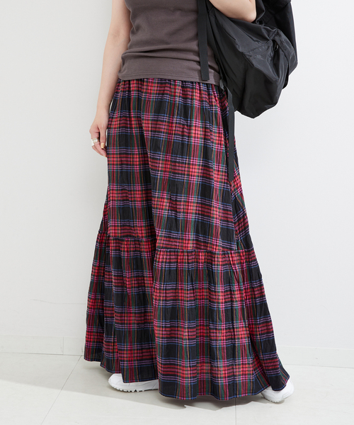 B.C STOCK(ベーセーストック)の「《追加》先染めチェッククリンクルスカート(スカート・レディース・ピンク/ブラック/バーガンディー・FREE)」の14枚目の写真