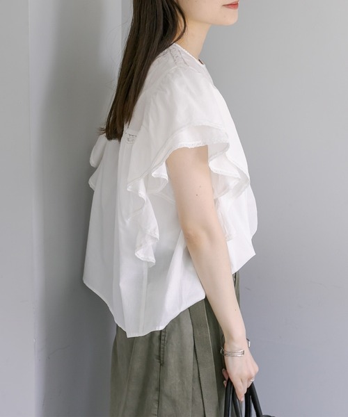 PUAL CE CIN（ピュアルセシン）の「袖フリルレースブラウス（シャツ/ブラウス・レディース・ブラック/グレー/オフホワイト・FREE）」の7枚目の写真