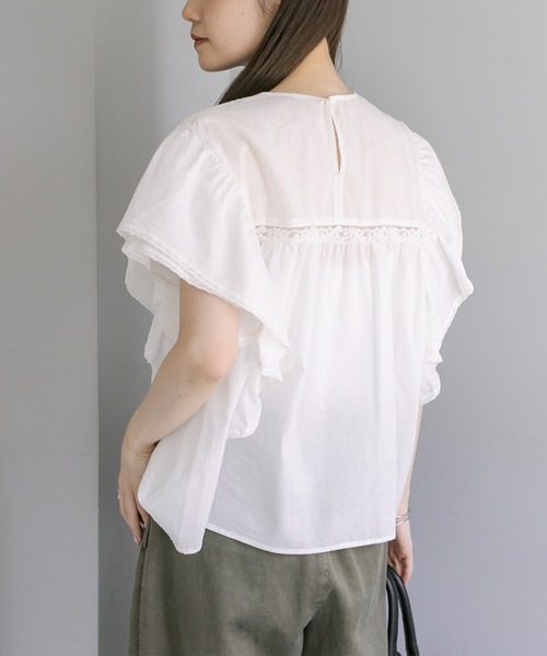 PUAL CE CIN（ピュアルセシン）の「袖フリルレースブラウス（シャツ/ブラウス・レディース・ブラック/グレー/オフホワイト・FREE）」の8枚目の写真
