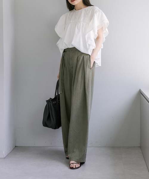 PUAL CE CIN（ピュアルセシン）の「袖フリルレースブラウス（シャツ/ブラウス・レディース・ブラック/グレー/オフホワイト・FREE）」の9枚目の写真