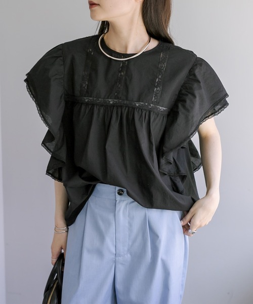 PUAL CE CIN（ピュアルセシン）の「袖フリルレースブラウス（シャツ/ブラウス・レディース・ブラック/グレー/オフホワイト・FREE）」の16枚目の写真