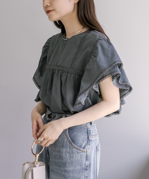 PUAL CE CIN（ピュアルセシン）の「袖フリルレースブラウス（シャツ/ブラウス・レディース・ブラック/グレー/オフホワイト・FREE）」の12枚目の写真