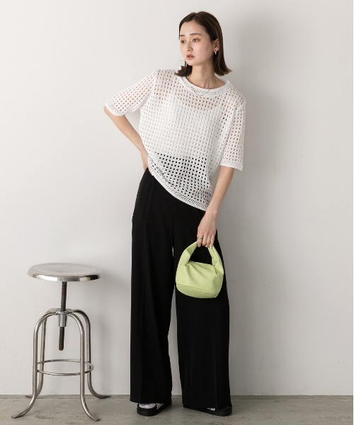 ad thie（アドティエ）の「透かし編み サマーニットプルオーバー（Tシャツ/カットソー・レディース・アイボリー/オフホワイト/ブラック・FREE）」の7枚目の写真