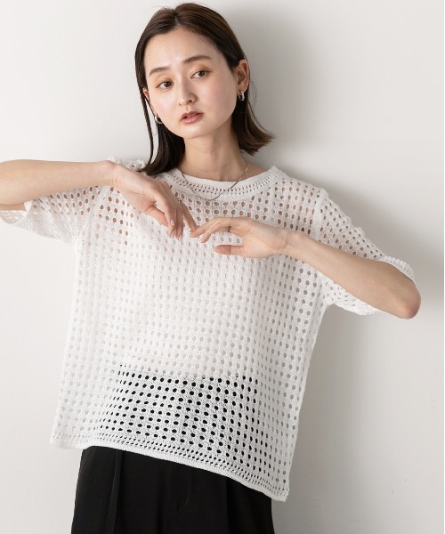 ad thie（アドティエ）の「透かし編み サマーニットプルオーバー（Tシャツ/カットソー・レディース・アイボリー/オフホワイト/ブラック・FREE）」の8枚目の写真