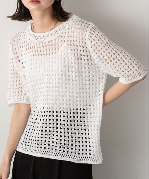 ad thie（アドティエ）の「透かし編み サマーニットプルオーバー（Tシャツ/カットソー・レディース・アイボリー/オフホワイト/ブラック・FREE）」の9枚目の写真