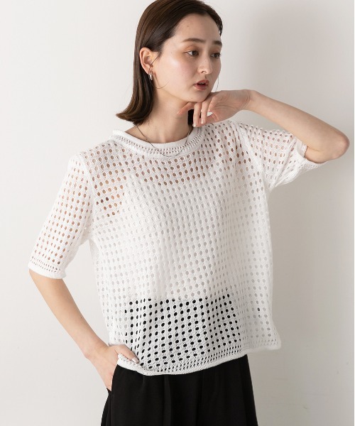 ad thie（アドティエ）の「透かし編み サマーニットプルオーバー（Tシャツ/カットソー・レディース・アイボリー/オフホワイト/ブラック・FREE）」の10枚目の写真