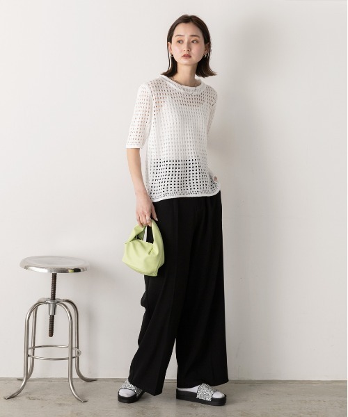 ad thie（アドティエ）の「透かし編み サマーニットプルオーバー（Tシャツ/カットソー・レディース・アイボリー/オフホワイト/ブラック・FREE）」の11枚目の写真
