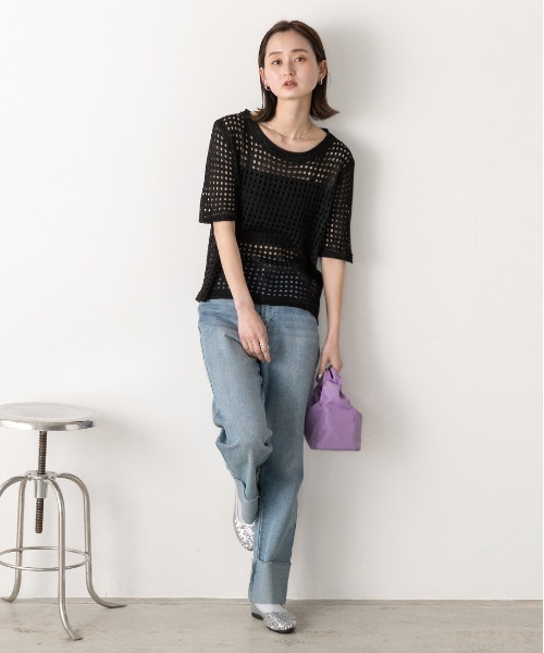 ad thie（アドティエ）の「透かし編み サマーニットプルオーバー（Tシャツ/カットソー・レディース・アイボリー/オフホワイト/ブラック・FREE）」の12枚目の写真