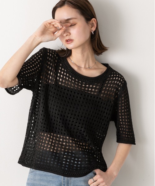 ad thie（アドティエ）の「透かし編み サマーニットプルオーバー（Tシャツ/カットソー・レディース・アイボリー/オフホワイト/ブラック・FREE）」の13枚目の写真