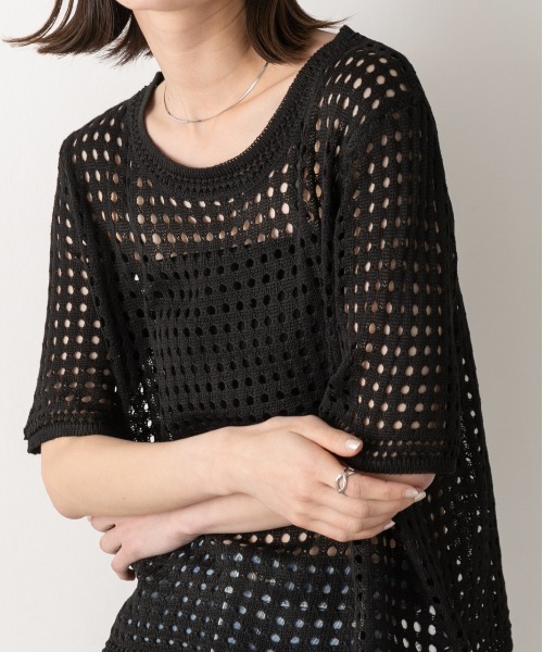 ad thie（アドティエ）の「透かし編み サマーニットプルオーバー（Tシャツ/カットソー・レディース・アイボリー/オフホワイト/ブラック・FREE）」の14枚目の写真