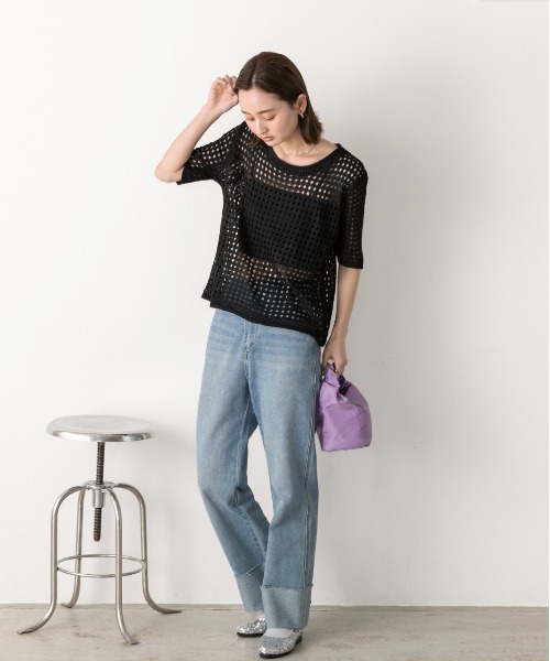 ad thie（アドティエ）の「透かし編み サマーニットプルオーバー（Tシャツ/カットソー・レディース・アイボリー/オフホワイト/ブラック・FREE）」の15枚目の写真