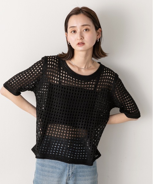 ad thie（アドティエ）の「透かし編み サマーニットプルオーバー（Tシャツ/カットソー・レディース・アイボリー/オフホワイト/ブラック・FREE）」の16枚目の写真