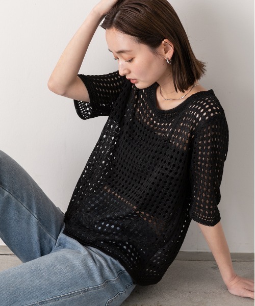 ad thie（アドティエ）の「透かし編み サマーニットプルオーバー（Tシャツ/カットソー・レディース・アイボリー/オフホワイト/ブラック・FREE）」の18枚目の写真