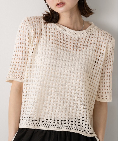 ad thie（アドティエ）の「透かし編み サマーニットプルオーバー（Tシャツ/カットソー・レディース・アイボリー/オフホワイト/ブラック・FREE）」の20枚目の写真