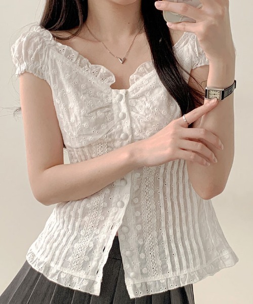 VIVID LADY(ビビッドレディー)の「2wayパンチング入りブラウス レディース 半袖バレエコア(シャツ/ブラウス・レディース・ホワイト・FREE)」の14枚目の写真