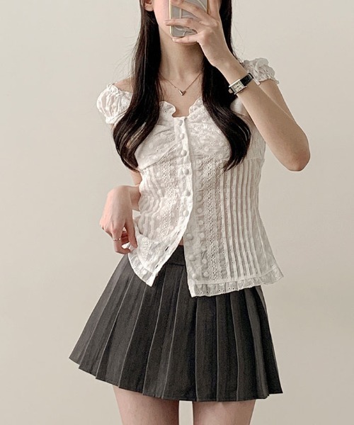 VIVID LADY(ビビッドレディー)の「2wayパンチング入りブラウス レディース 半袖バレエコア(シャツ/ブラウス・レディース・ホワイト・FREE)」の7枚目の写真