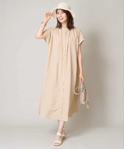 a.v.v（アーヴェヴェ）の「【洗える】シフォンドットバンドカラーワンピース（ワンピース・レディース・ベージュ/ブラック・40/38/36/34/42）」の8枚目の写真