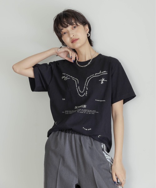 Eimee Law（エイミーロウ）の「テキストロゴトップス（Tシャツ/カットソー・レディース・ブラック/ホワイト系1/ホワイト系2・38）」の7枚目の写真
