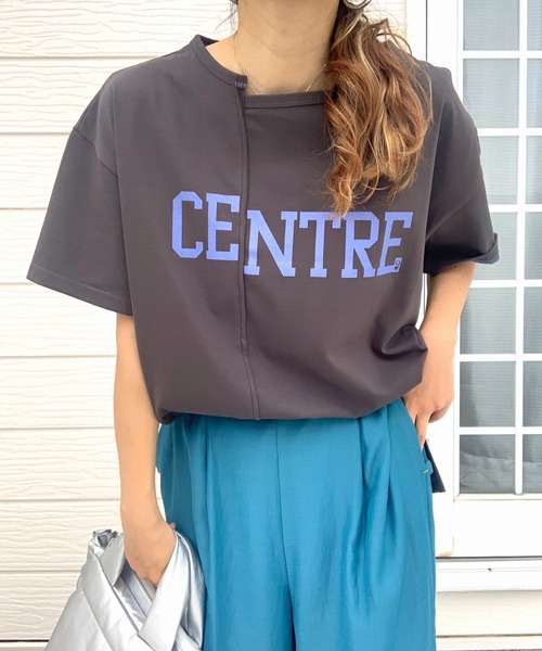 Q（キュー）の「カレッジロゴT（Tシャツ/カットソー・レディース・チャコールグレー/ベージュ/ピンク・MEDIUM）」の12枚目の写真