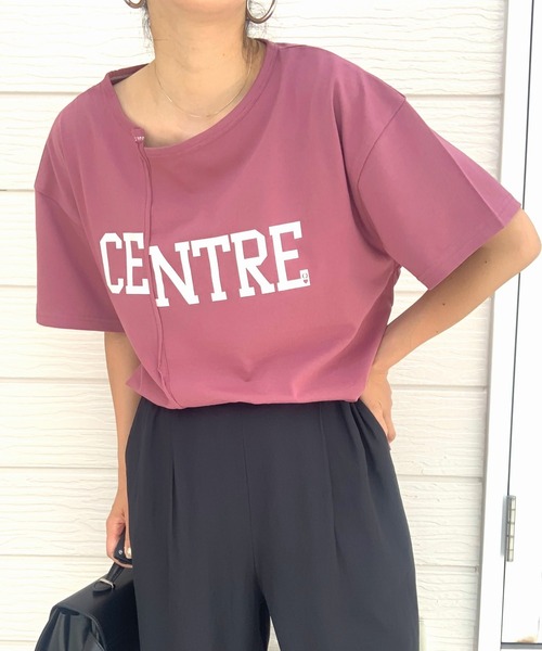 Q（キュー）の「カレッジロゴT（Tシャツ/カットソー・レディース・チャコールグレー/ベージュ/ピンク・MEDIUM）」の14枚目の写真