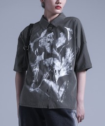 かすれプリントストライプ柄シャツ
