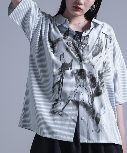 kOhAKU(コハク)の「かすれプリントストライプ柄シャツ(シャツ/ブラウス・レディース・ライトブルー/ブラック・2/1)」の21枚目の写真