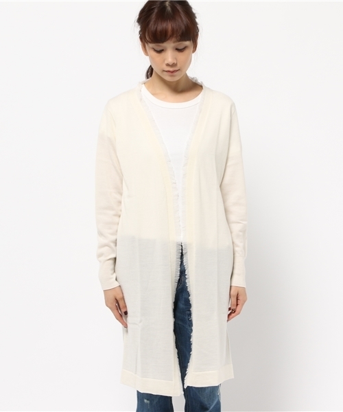SLOBE IENA(スローブイエナ)の「フリンジツキロングニットカーディガン◆(カーディガン/ボレロ・レディース・ホワイト/グレー・FREE)」の3枚目の写真