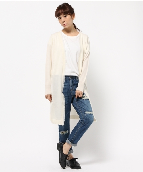 SLOBE IENA(スローブイエナ)の「フリンジツキロングニットカーディガン◆(カーディガン/ボレロ・レディース・ホワイト/グレー・FREE)」の11枚目の写真