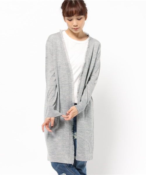 SLOBE IENA(スローブイエナ)の「フリンジツキロングニットカーディガン◆(カーディガン/ボレロ・レディース・ホワイト/グレー・FREE)」の7枚目の写真