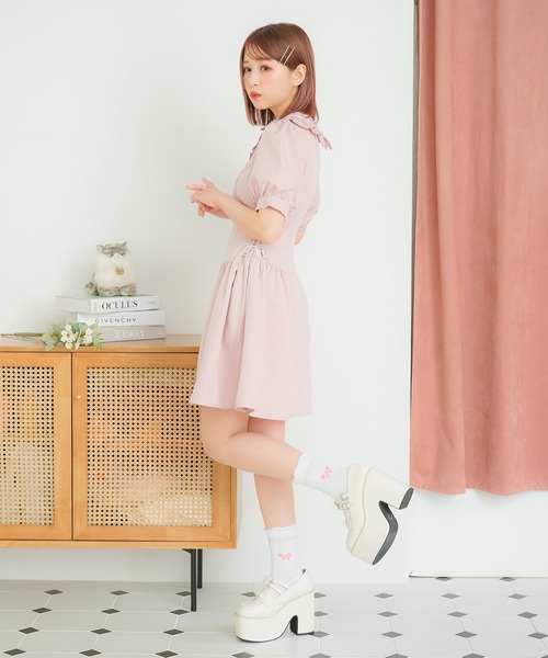 DearMyLoveRose(ディアマイラブローズ)の「サイドレースアッププレッピーワンピース(ワンピース・レディース・ベビーピンク/グレー/ホワイト/ブラック・LL/LARGE/MEDIUM/SMALL/3L)」の6枚目の写真