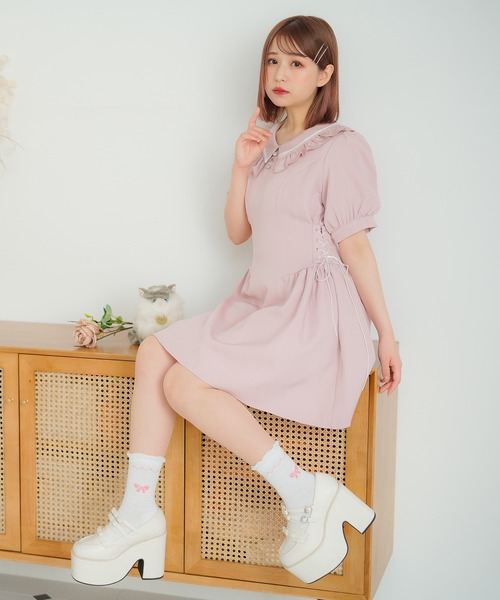 DearMyLoveRose(ディアマイラブローズ)の「サイドレースアッププレッピーワンピース(ワンピース・レディース・ベビーピンク/グレー/ホワイト/ブラック・LL/LARGE/MEDIUM/SMALL/3L)」の9枚目の写真