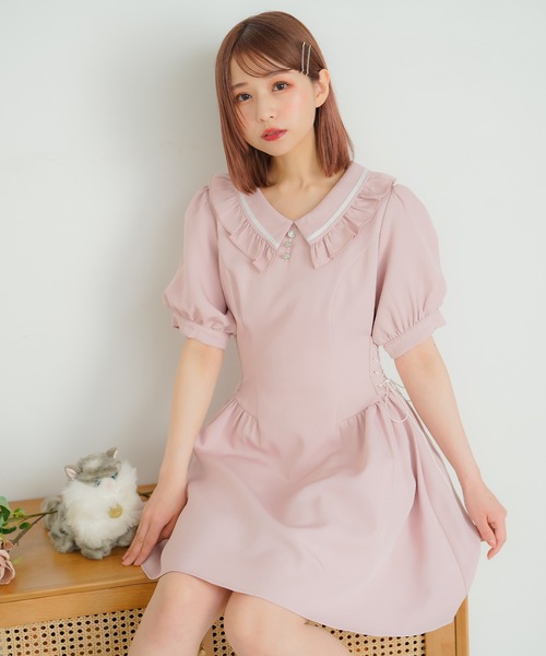 DearMyLoveRose(ディアマイラブローズ)の「サイドレースアッププレッピーワンピース(ワンピース・レディース・ベビーピンク/グレー/ホワイト/ブラック・LL/LARGE/MEDIUM/SMALL/3L)」の10枚目の写真