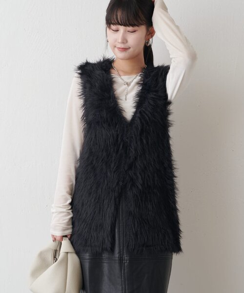 Lui's（ルイス）の「シャギーベスト（ダウンベスト・レディース・ブラック/アイボリー/ブラウン・FREE）」の5枚目の写真