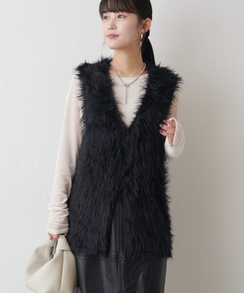 Lui's（ルイス）の「シャギーベスト（ダウンベスト・レディース・ブラック/アイボリー/ブラウン・FREE）」の6枚目の写真