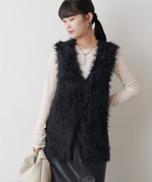 Lui's（ルイス）の「シャギーベスト（ダウンベスト・レディース・ブラック/アイボリー/ブラウン・FREE）」の3枚目の写真