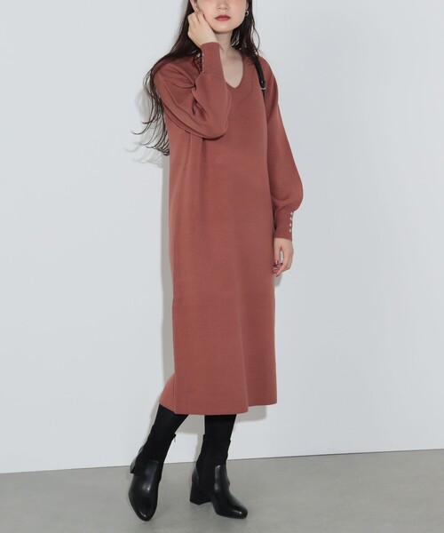 BEAMS HEART（ビームスハート）の「Vネック ロングニット ワンピース