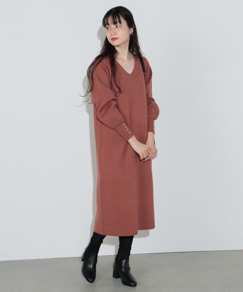 BEAMS HEART（ビームスハート）の「Vネック ロングニット ワンピース