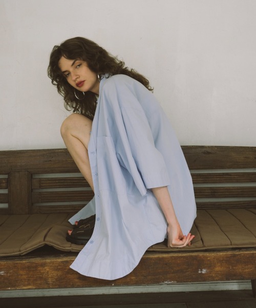 HANNE（アン）の「ハーフスリーブシャツセットアップ（シャツ/ブラウス・レディース・ピンク/ベージュ/ネイビー/ブルー/ブラウン・FREE）」の16枚目の写真