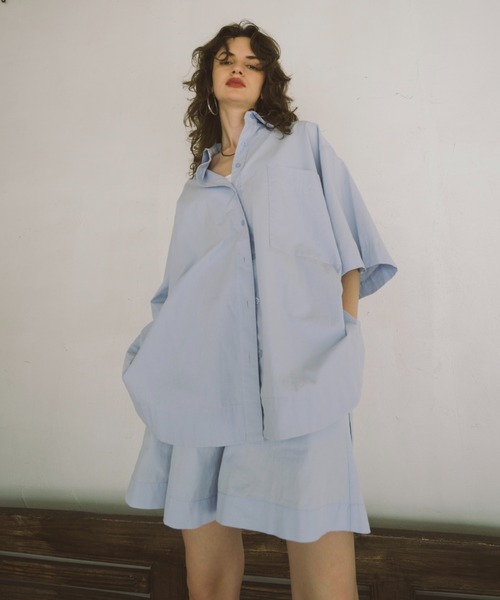 HANNE（アン）の「ハーフスリーブシャツセットアップ（シャツ/ブラウス・レディース・ピンク/ベージュ/ネイビー/ブルー/ブラウン・FREE）」の11枚目の写真